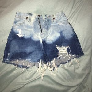 Wrangler High Waisted Bleach Wash Denim Shorts